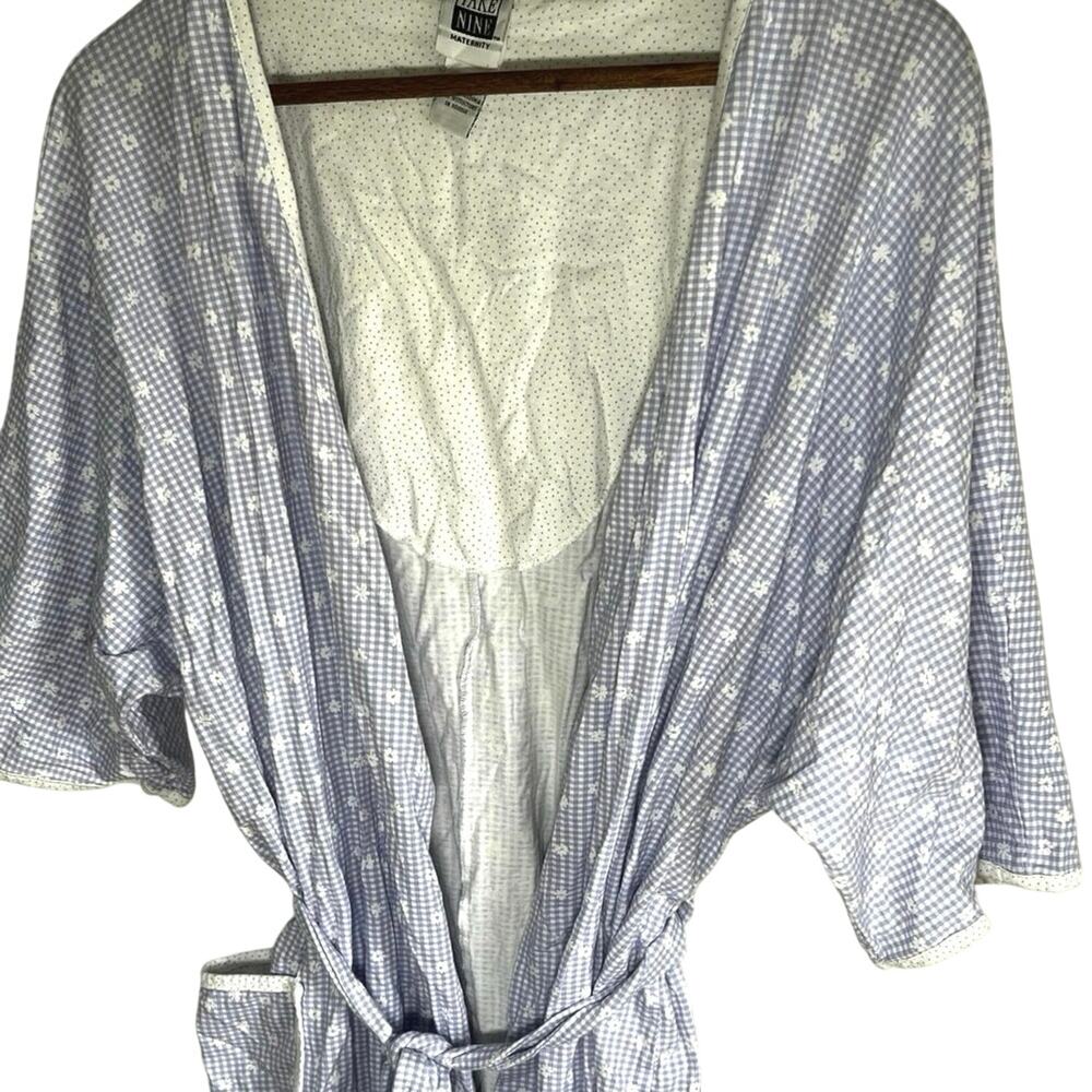 Vintage Maternity Gingham Floral Robe Beach Coverup Cottage Fairy Coquette Femme